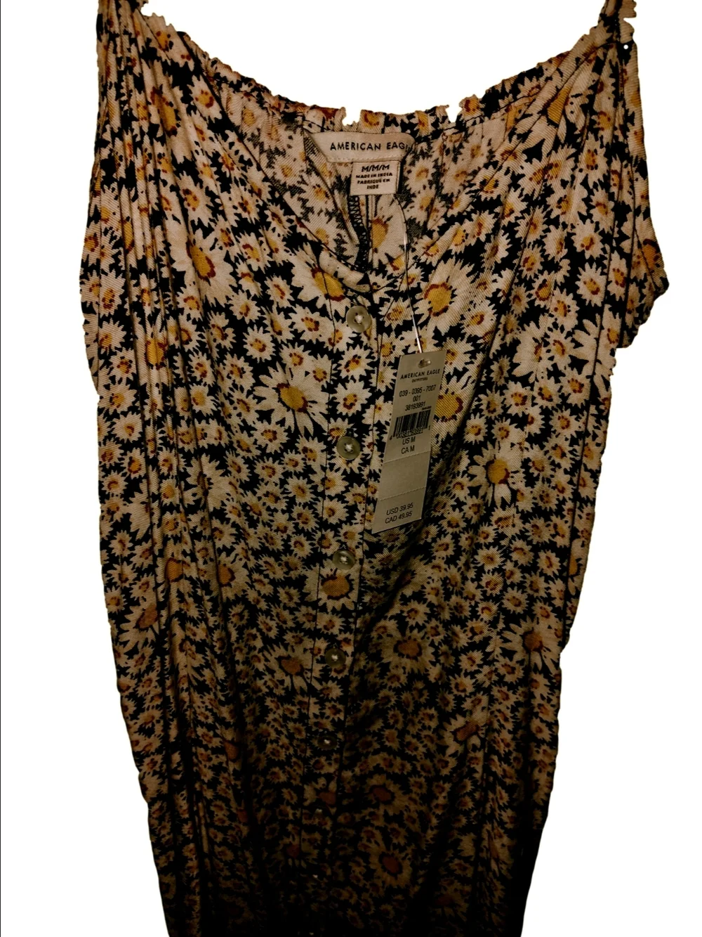 American Eagle Outfitters Women’s Black Daisy Print Button-Front Top - Picture 7 of 10